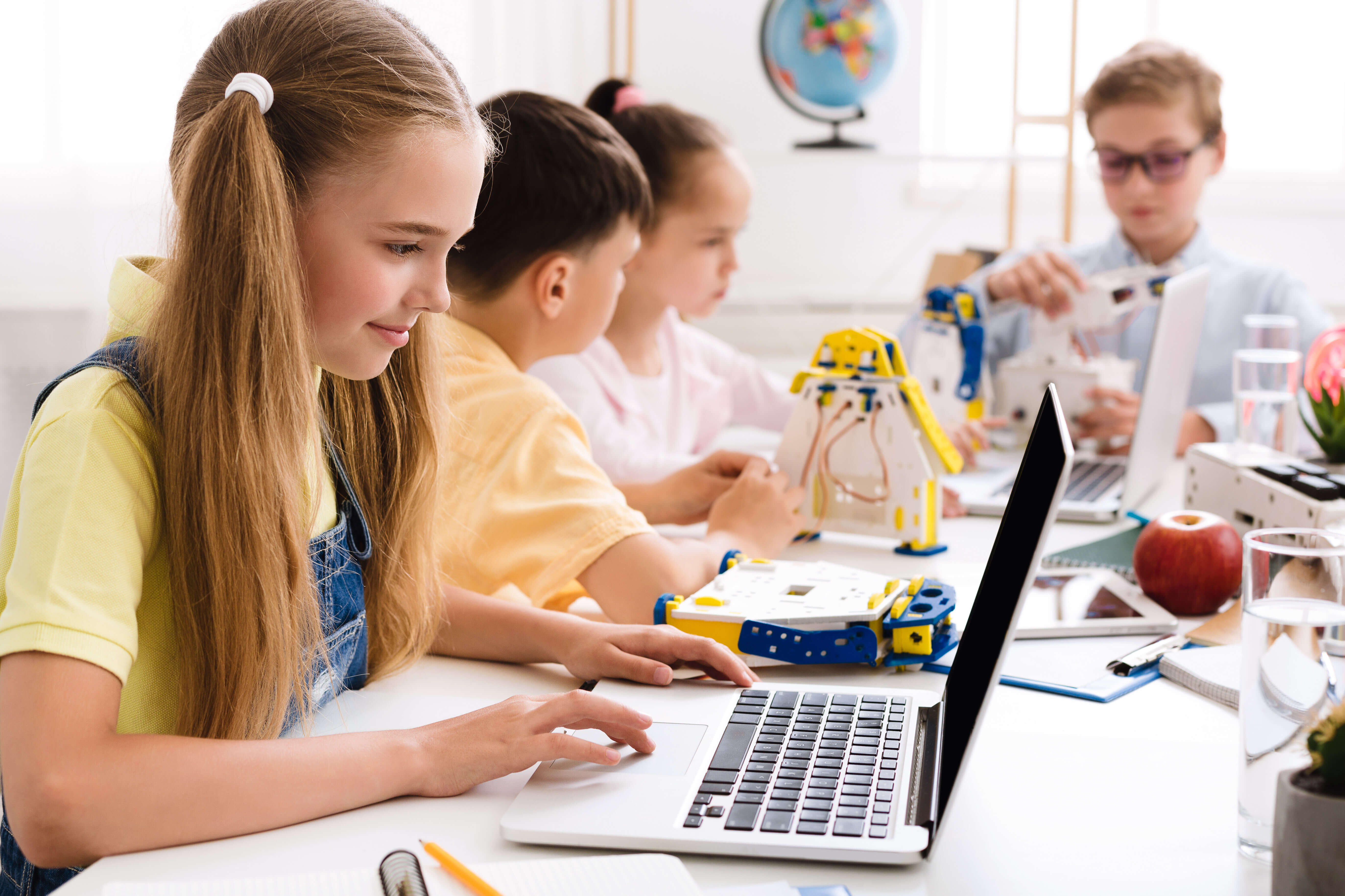 Students working on robotics project